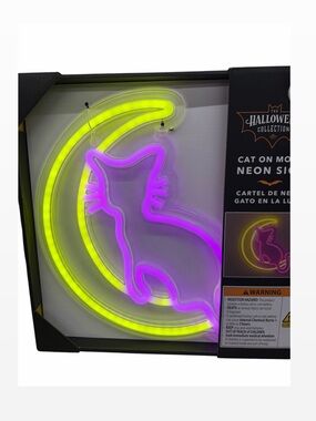Cat on Moon Neon Sign - Purple & Yellow